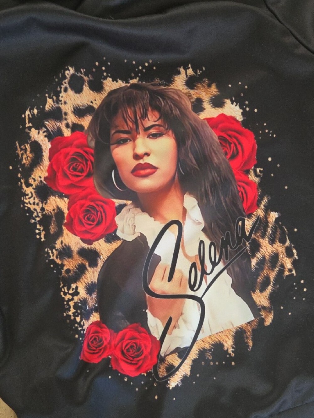 Selena Black Graphic Hoodie with Red Rose Print Unisex Medium - Picture 7 of 8